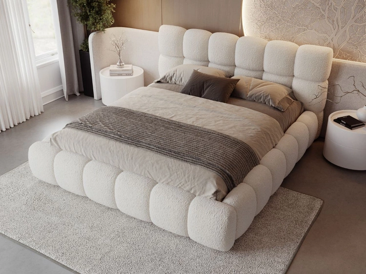 Polsterbett mit Bettkasten und Lattenrost 160x200 Modo aus Bouclé-Stoff Beige