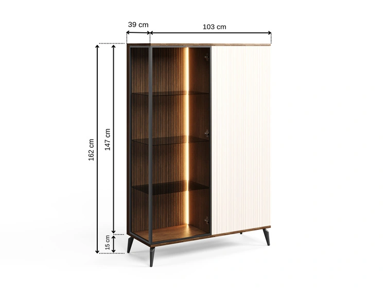 Vitrinenschrank mit LED Vinni Dunkler Walnuss Cashmere