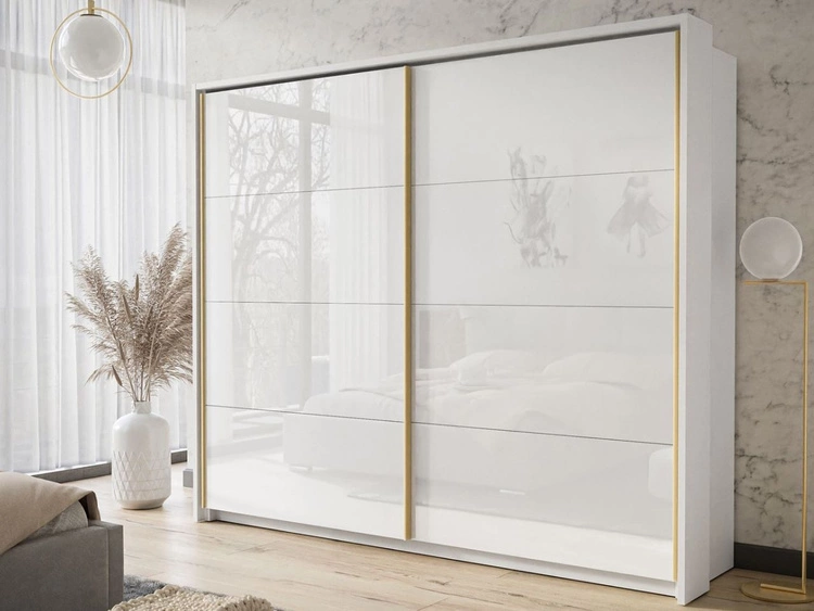 Schwebetürenschrank Zweitüriger mit Aufsatz 254 cm Noaé Weiß Hochglanz