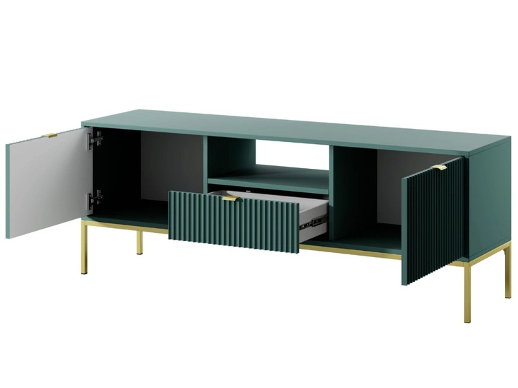 TV-Lowboard mit Schublade und Türen Amber Grün, Gold Frame