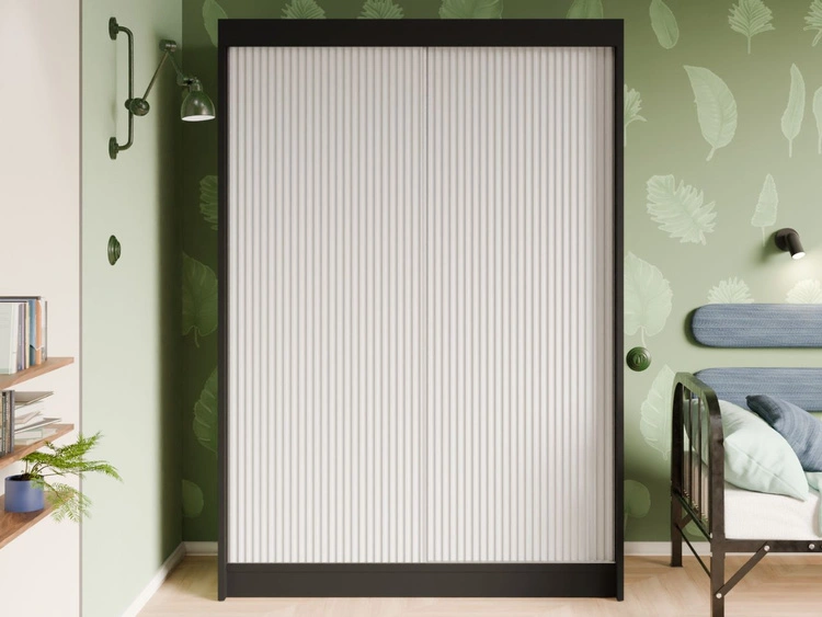 Schiebetürenschrank mit geriffelter Front 150 cm Fano Schwarz, Weiß