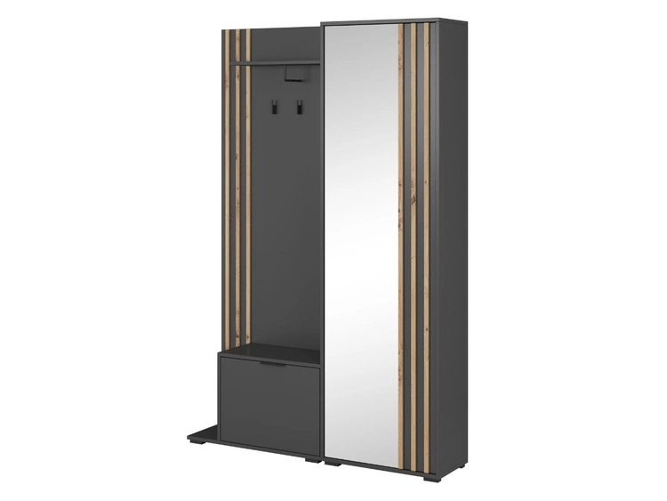 Garderobe mit Spiegel und Kleiderhaken Macron Graphit Artisan Eiche