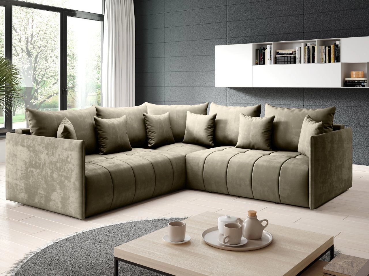 Ecksofa L-Form mit Schlaffunktion und Bettkasten Ardi L Beige