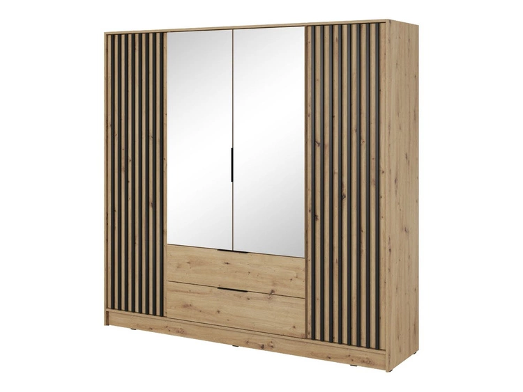 Kleiderschrank mit Spiegel 206 cm Macron Artisan Eiche, Schwarz