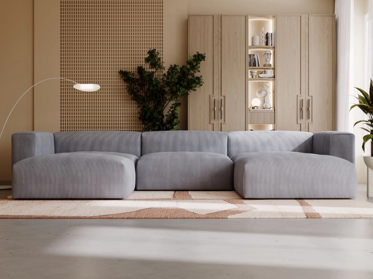 Wohnlandschaft Universell Moderne Cord Ecksofa Landi Grau