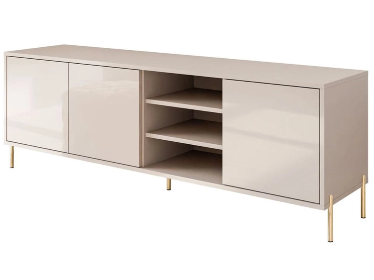 TV-Lowboard im Glamour-Stil mit Türen auf geraden goldenen Füßen Vivance, Kaschmir Hochglanz