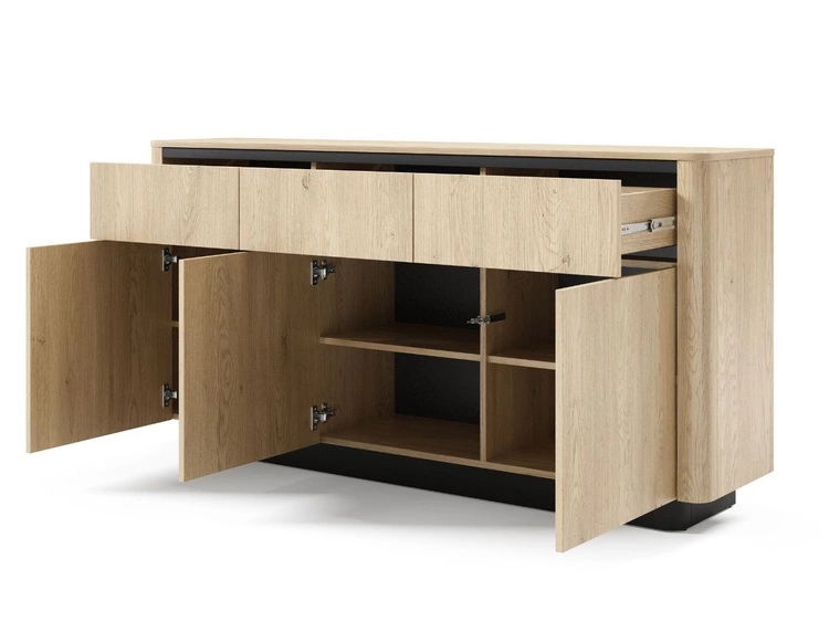 Kommode mit Türen und Schubladen 160 cm Fascino Eiche Cremona, Schwarz