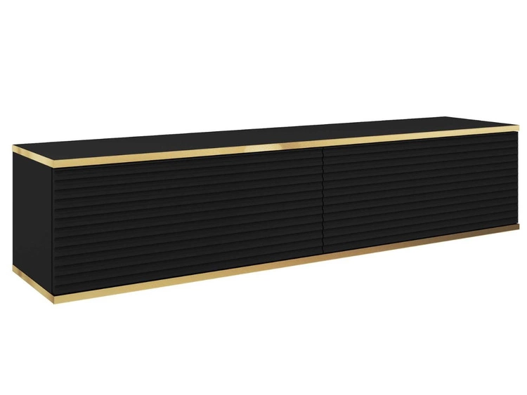 TV-Lowboard Hänge mit Türen 135 cm Diolo Schwarz mit geriffelter Vorderseite