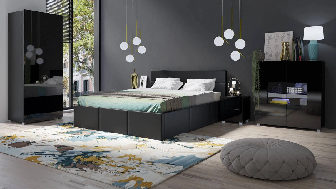 Ein Satz moderner Schlafzimmermöbel CALARDUS– schwarz glänzend