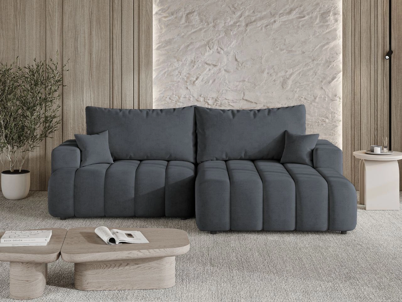 Ecksofa L-Form Rechts mit Schlaffunktion und Bettkasten Caleo Grau