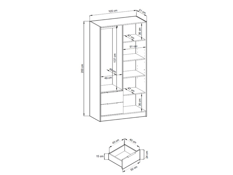 Kleiderschrank 105 cm Macron Graphit, Artisan Eiche
