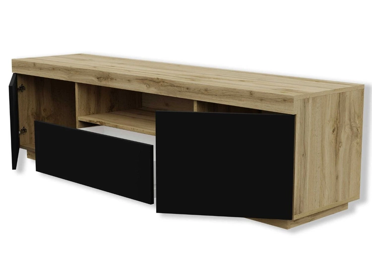 Wohnzimmer-Set – TV-Schrank und Kommode Asumi Schwarz und Eiche Wotan