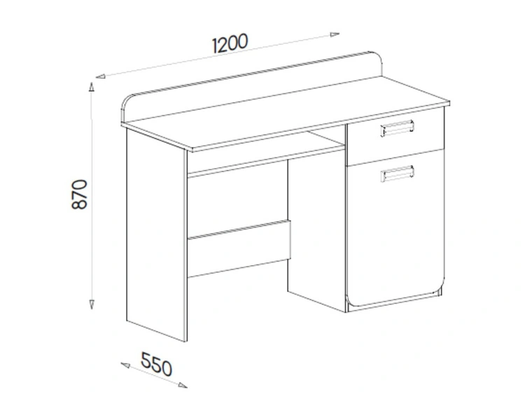 Schreibtisch 120 cm mit ausziehbarem Regal und Schublade, für einen Teenager Lindo Weiß, Nash Eiche