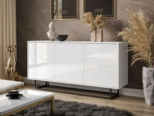 Drehtür-Kommode 154 cm im Glamour-Stil auf schwarzem Gestell Vivance Weiß Hochglanz