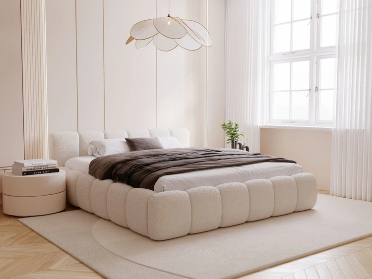 Polsterbett mit Bettkasten und Lattenrost 200x200 Cloud Low Bouclé-Stoff Beige