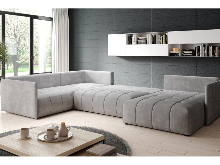 Wohnlandschaft mit Schlaffunktion und Bettkasten Ardi Bis Dunkelblau