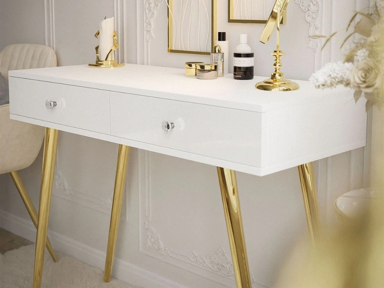 Konsolentisch mit Schubladen und Kristallgriffen Olivine Weiß Hochglanz