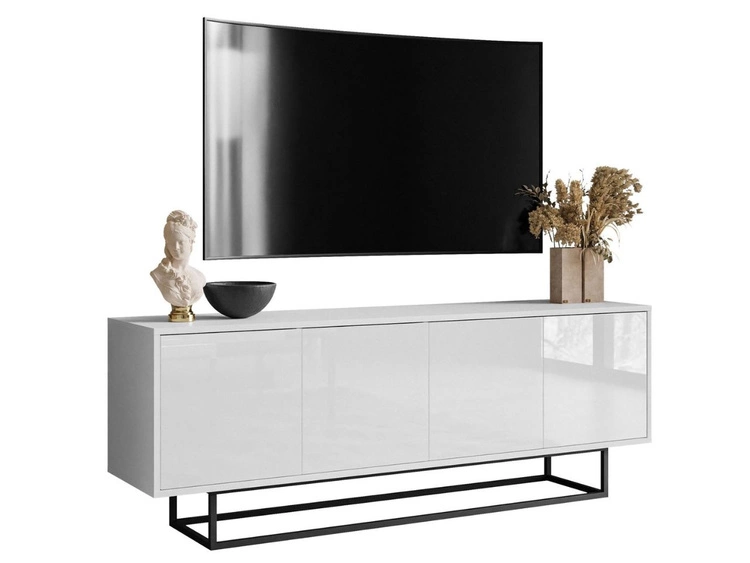 TV-Lowboard mit Türen auf schwarzem Gestell Vivance Hochglanz Weiß