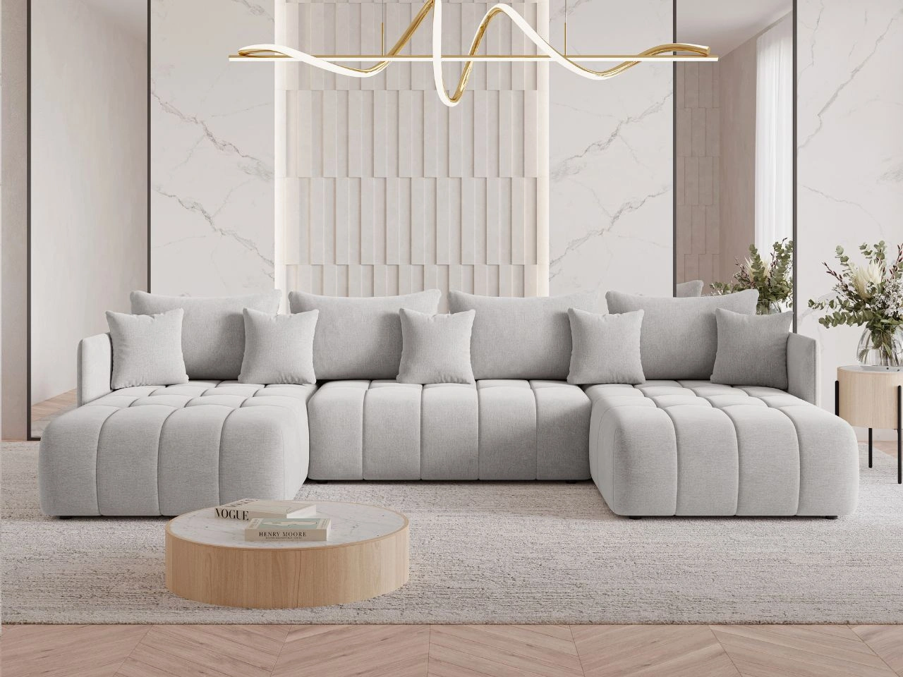 Wohnlandschaft mit Schlaffunktion und Bettkasten Ardi U Hellgrau