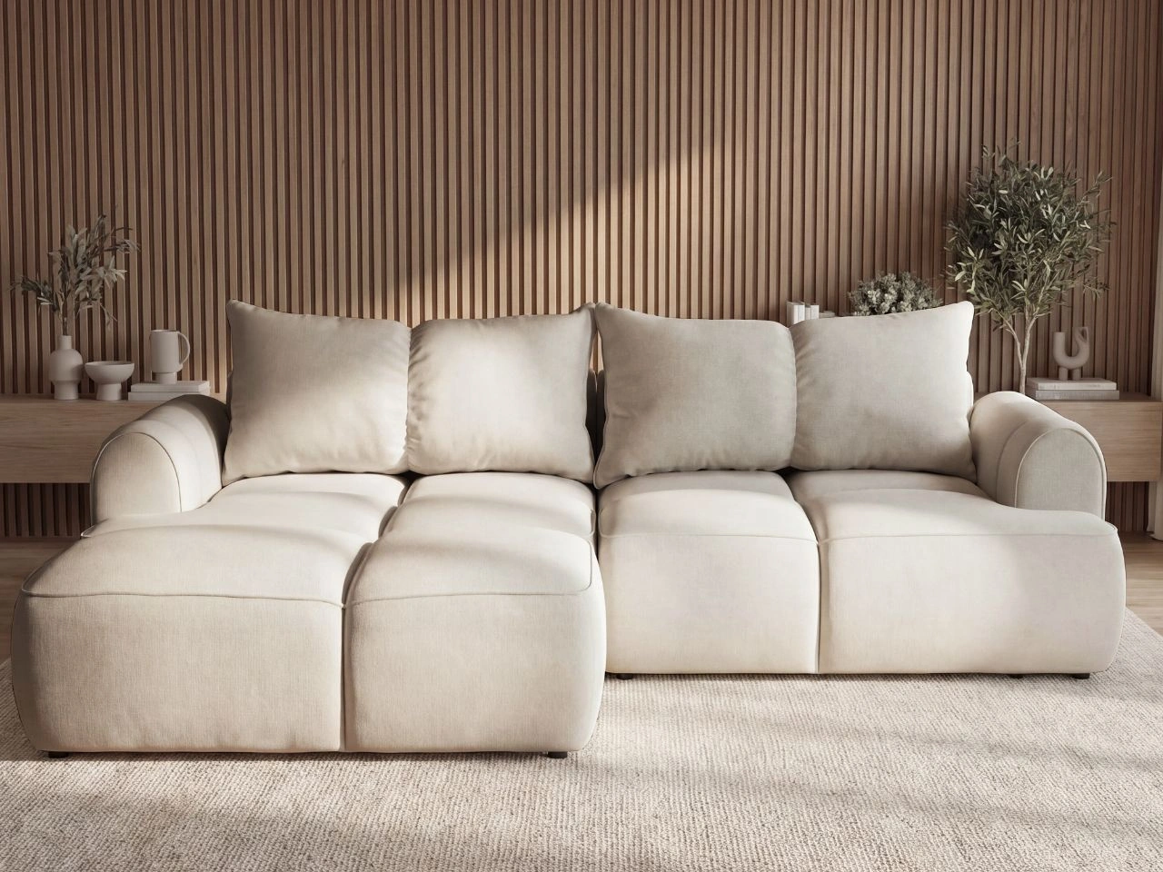 Ecksofa L-Form Links mit Schlaffunktion und Bettkasten Bonno Beige