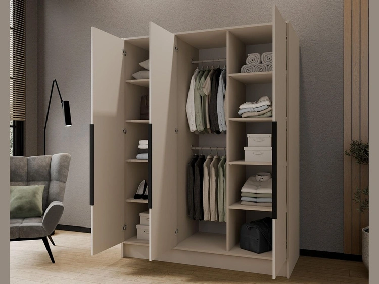 Kleiderschrank mit Spiegel 150 cm Lucca Kaschmir mit schwarzen Griffen