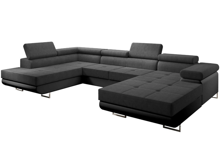 Wohnlandschaft Links mit Schlaffunktion und Bettkasten Solam U Schwarz