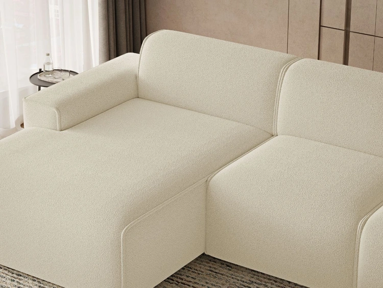 Ecksofa L-Form Links Lavia Bouclé-Stoff Hellbeige