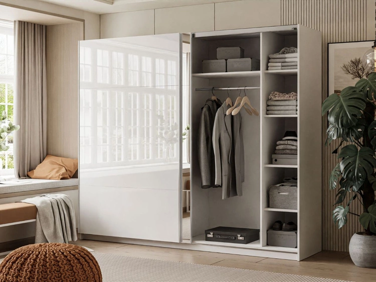 Schwebetürenschrank Zweitüriger 244 cm Nuveo Weiß Hochglanz