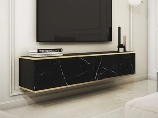 TV-Lowboard Hänge mit Türen 135 cm Diolo Schwarzer Marmor mit glatter Front