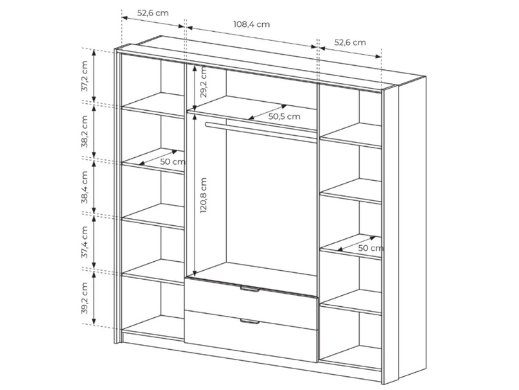 Kleiderschrank mit Spiegel und Schubladen Montreal Kastanie, Schwarz