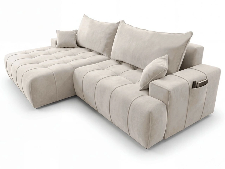 Ecksofa L-Form mit Schlaffunktion und Bettkasten Tulio Links Beige