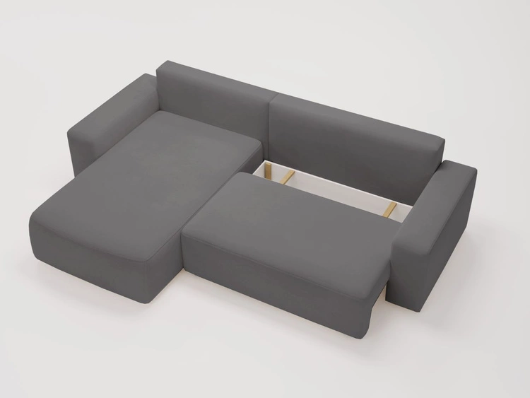 Ecksofa L-Form Links mit Schlaffunktion und Bettkasten Tazones Dunkelgrau