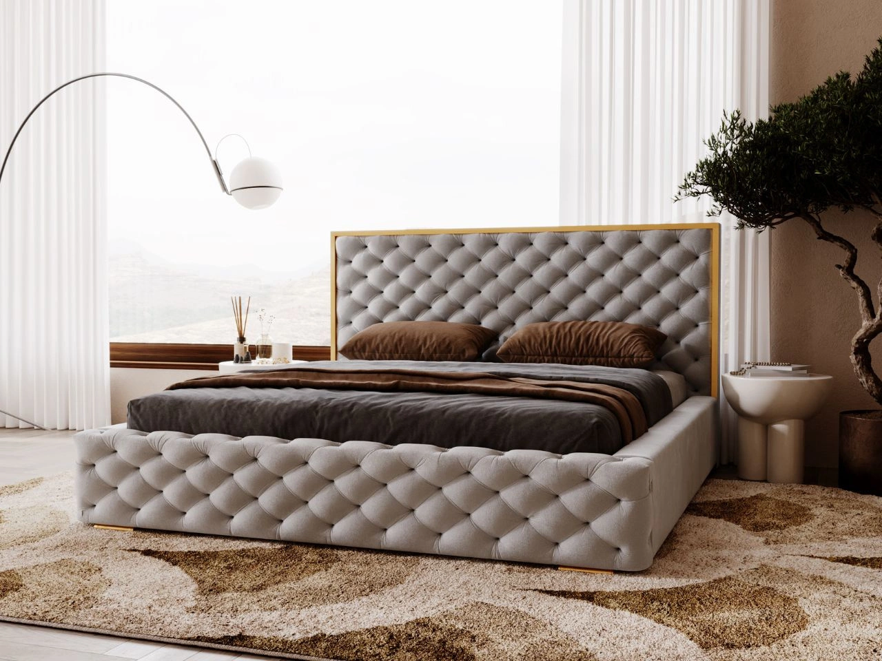 Polsterbett mit Bettkasten und Lattenrost 200x200 Wave Grau