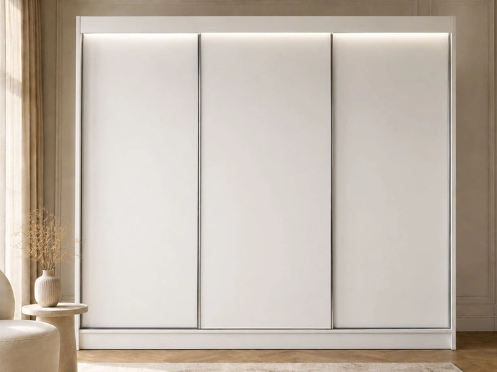 Schiebetürenschrank 250 cm mit LED-Beleuchtung Diano Weiß