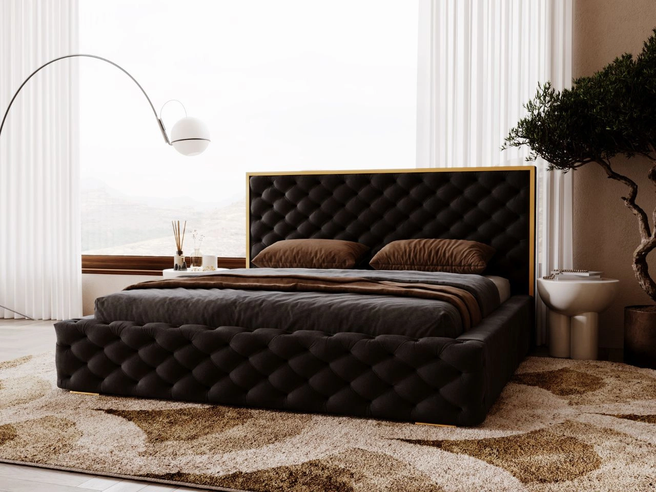 Polsterbett mit Bettkasten und Lattenrost 160x200 Wave Schwarz