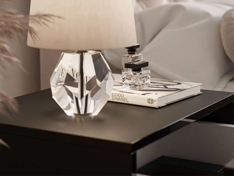 Nachttisch Glamour mit Schublade und silbernen Gestell Brisa Schwarz Hochglanz