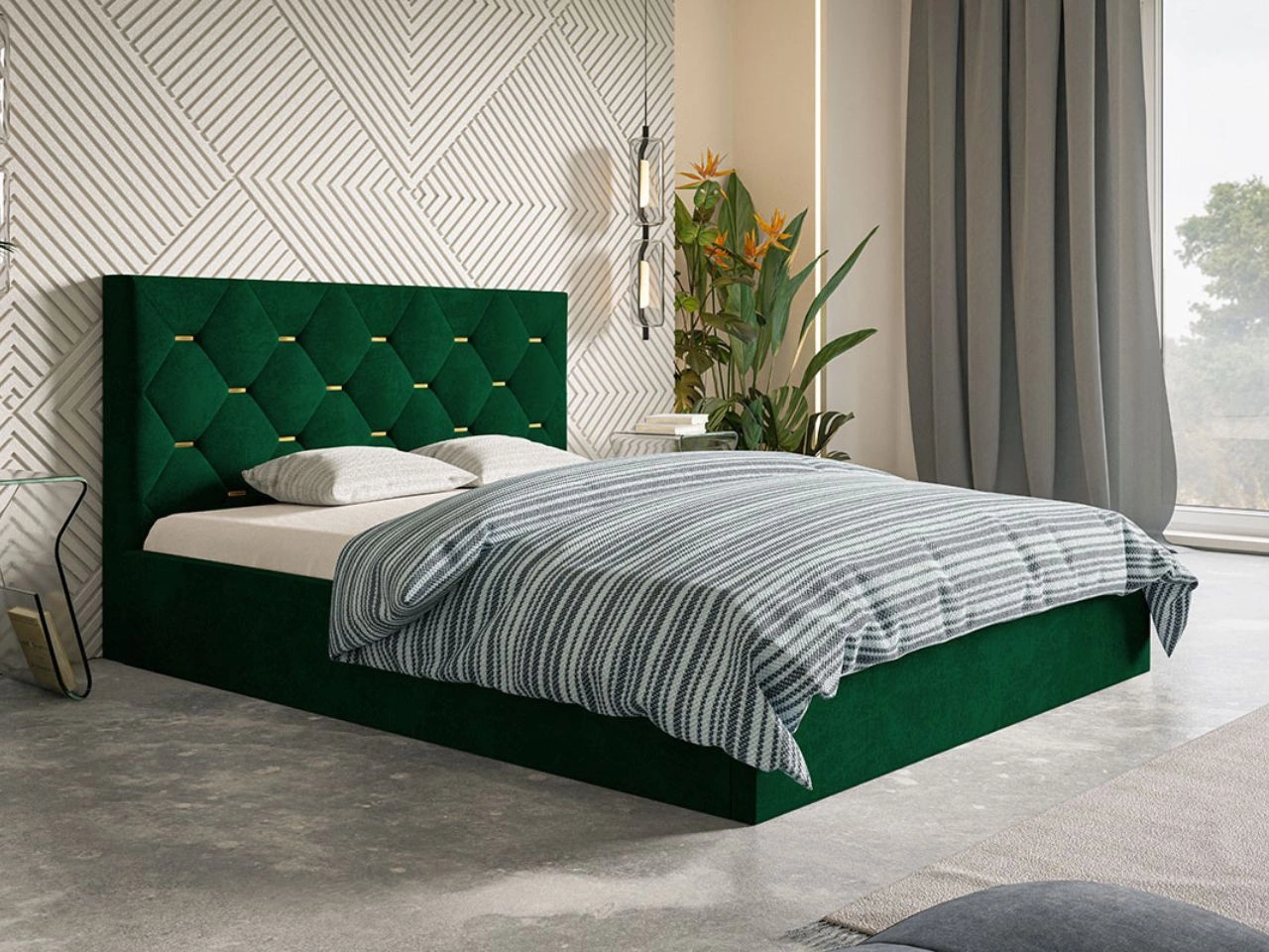 Polsterbett mit Bettkasten und Lattenrost 140x200 Salento Grün