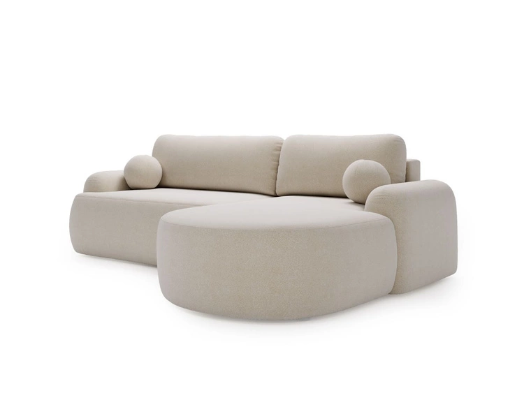 Ecksofa L-Form Rechts mit Schlaffunktion und Bettkasten Aurio Creme