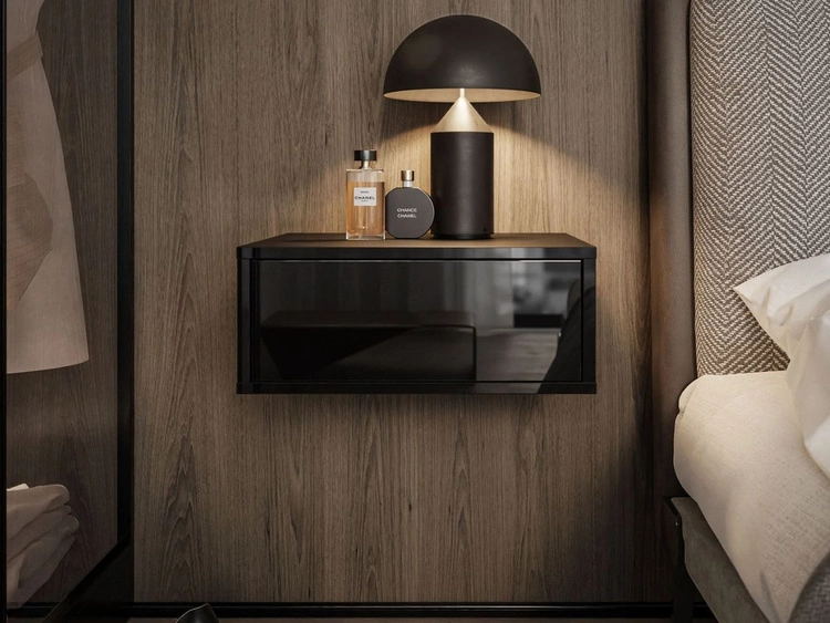 Hängender Nachttisch mit Schublade Brisa Schwarz Hochglanz