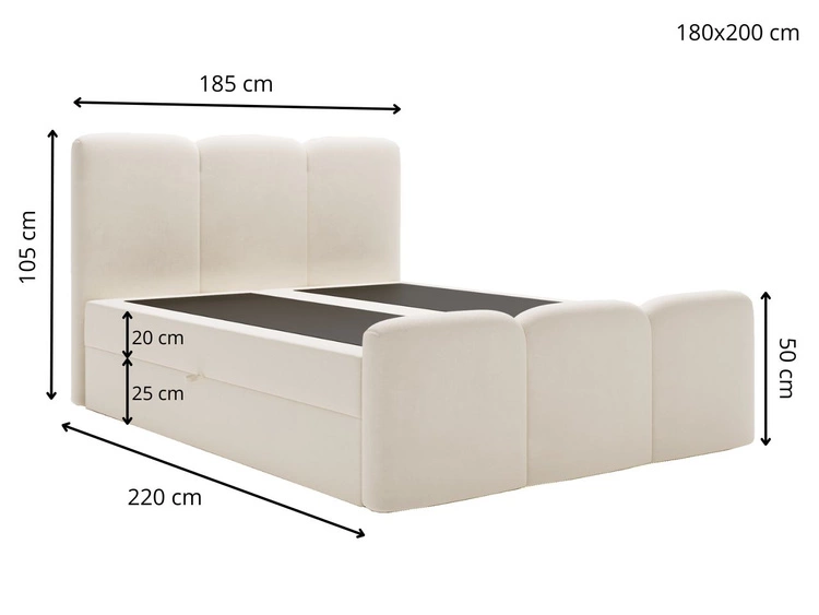 Boxspringbett mit Bettkasten 180x200 Campi Creme