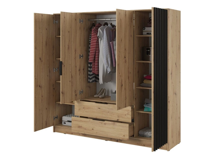Kleiderschrank 206 cm Macron Artisan Eiche, Schwarz