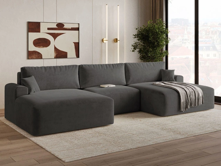 Wohnlandschaft mit Schlaffunktion und Bettkasten Serene Dunkelgrau