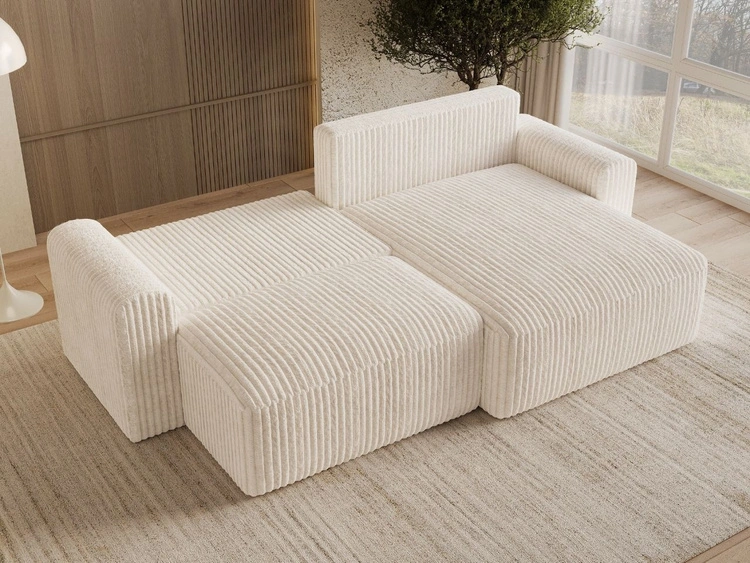 Ecksofa L-Form mit Schlaffunktion und Bettkasten Aurora Creme