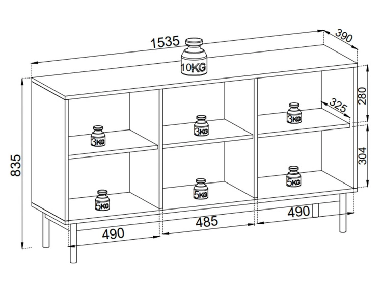 Dreitürige Kommode Julio Cashmere