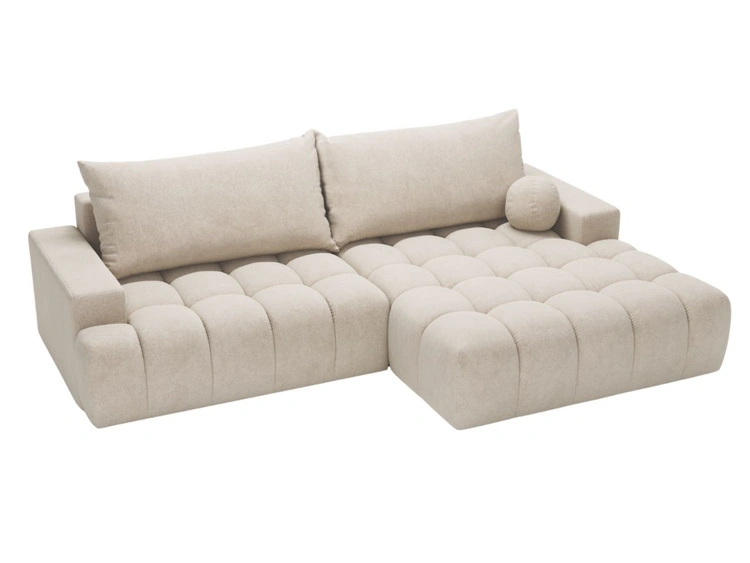 Ecksofa L-Form mit Schlaffunktion und Bettkasten Havi Rechts Hellbeige