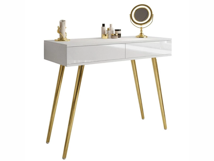 Konsolentisch mit Schubladen und goldenen Beinen Olivine Weiß Hochglanz