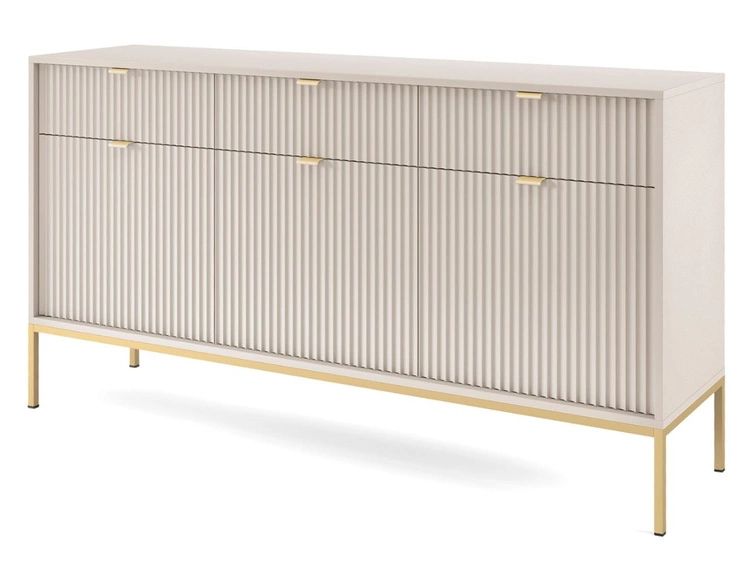 Kommode mit Türen und Schubladen Amber Kaschmir auf goldenen Beinen