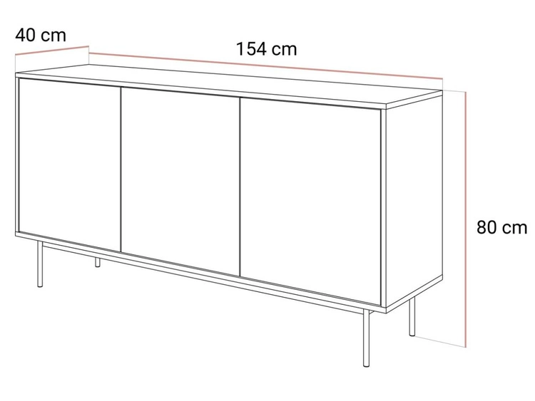 Dreitürige Kommode 154 cm auf kaschmirfarbenen Metallbeinen Vivance Kaschmirglanz
