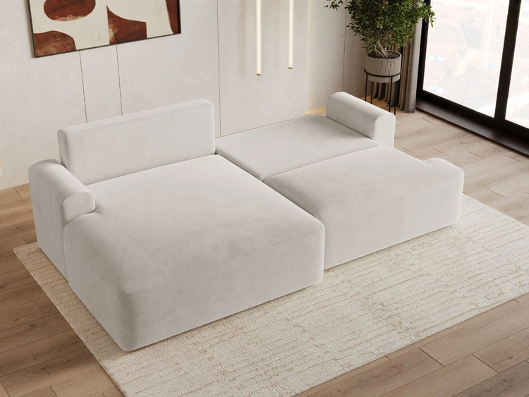 Ecksofa L-Form mit Schlaffunktion und Bettkasten Serene Links Hellbeige