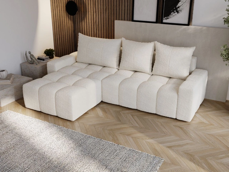 Ecksofa L-Form mit Schlaffunktion und Bettkasten Bresso Creme